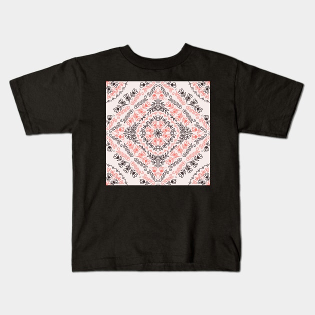 Floral trellis in coral and dark chocolate Kids T-Shirt by FrancesPoff